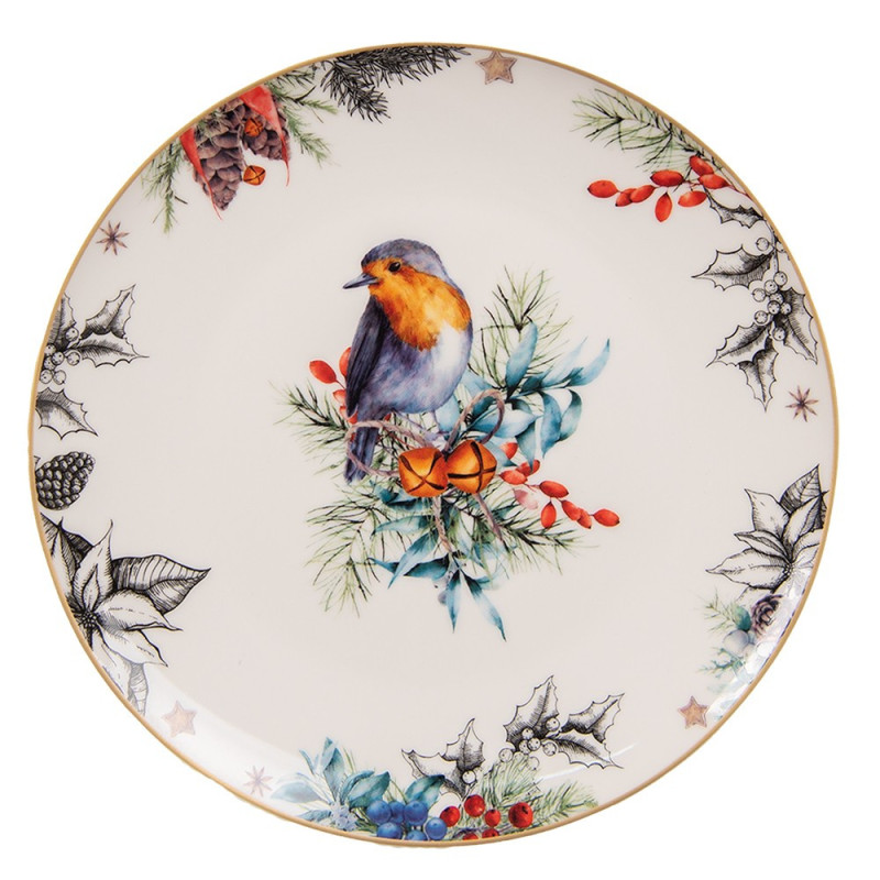 Porcelánový dezertní talíř s vánočním motivem ptáčka - Ø 21*2 cm