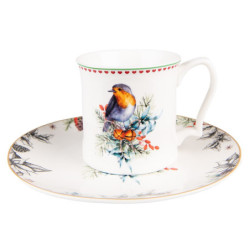Porcelánový dezertní talíř s vánočním motivem ptáčka - Ø 21*2 cm