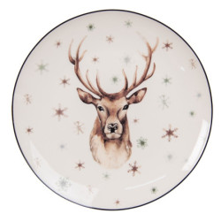 Dezertní porcelánový zimní talířek s jelenem Reindeer - Ø 21*2 cm
