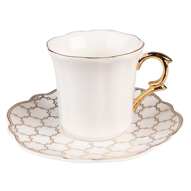 Bílý porcelánový šálek se vzorovaným podšálkem Cuppie  - Ø 12*7 / 95 ml