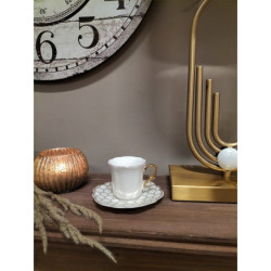 Bílý porcelánový šálek se vzorovaným podšálkem Cuppie  - Ø 12*7 / 95 ml