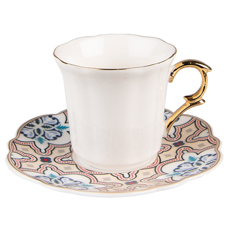 Bílý porcelánový šálek s barevným podšálkem Cuppie  - Ø 12*7 / 95 ml