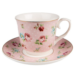 Růžový porcelánový šálek s podšálkem Laverne - Ø 15*8 / 250 ml