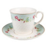 Zelený porcelánový šálek s podšálkem s květy - Ø 15*8 / 250 ml