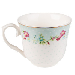 Zelený porcelánový šálek s podšálkem s květy - Ø 15*8 / 250 ml