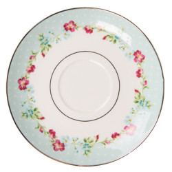 Zelený porcelánový šálek s podšálkem s květy - Ø 15*8 / 250 ml