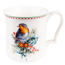 Porcelánový hrnek s vánočním motivem ptáčka - 13*9*9 cm / 414 ml