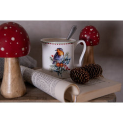 Porcelánový hrnek s vánočním motivem ptáčka - 13*9*9 cm / 414 ml