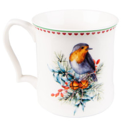 Porcelánový hrnek s vánočním motivem ptáčka - 13*9*9 cm / 414 ml