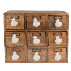 Mini dřevěná nástěnná komoda s 9-ti šuplíčky Chick Bei - 34*12*30 cm