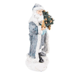 Šedo-modrá dekorace Santa s vánočním stromečkem - 11*9*21 cm