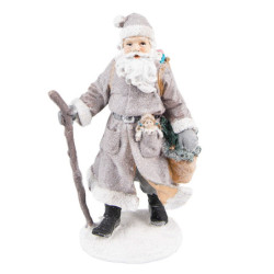 Šedá dekorace Santa s holí a panenkou - 12*9*21 cm