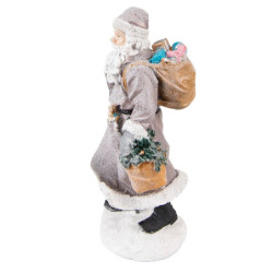 Šedá dekorace Santa s holí a panenkou - 12*9*21 cm