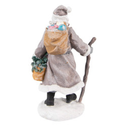 Šedá dekorace Santa s holí a panenkou - 12*9*21 cm