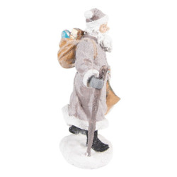 Šedá dekorace Santa s holí a panenkou - 12*9*21 cm