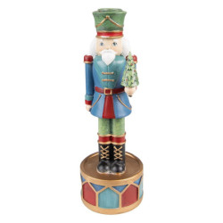 Modro-zelený svícen na úzkou svíčku Louskáček se stromkem - Ø 8*24 cm