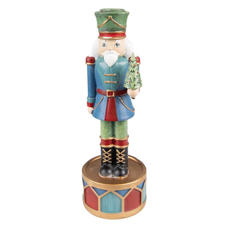 Modro-zelený svícen na úzkou svíčku Louskáček se stromkem - Ø 8*24 cm