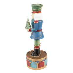 Modro-zelený svícen na úzkou svíčku Louskáček se stromkem - Ø 8*24 cm