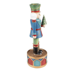 Modro-zelený svícen na úzkou svíčku Louskáček se stromkem - Ø 8*24 cm