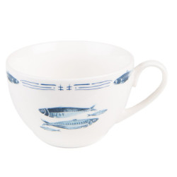 Porcelánový šálek s podšálkem s rybkami  Fish Blue - 12*6*6 cm / Ø 15*2 cm / 250 ml