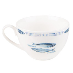 Porcelánový šálek s podšálkem s rybkami  Fish Blue - 12*6*6 cm / Ø 15*2 cm / 250 ml