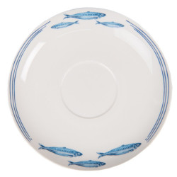 Porcelánový šálek s podšálkem s rybkami  Fish Blue - 12*6*6 cm / Ø 15*2 cm / 250 ml