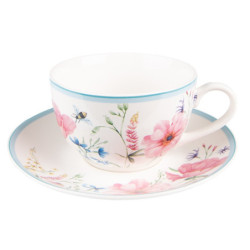 Porcelánový šálek s podšálkem Meadow - 12*8*10 cm / Ø15*2 cm / 230 ml