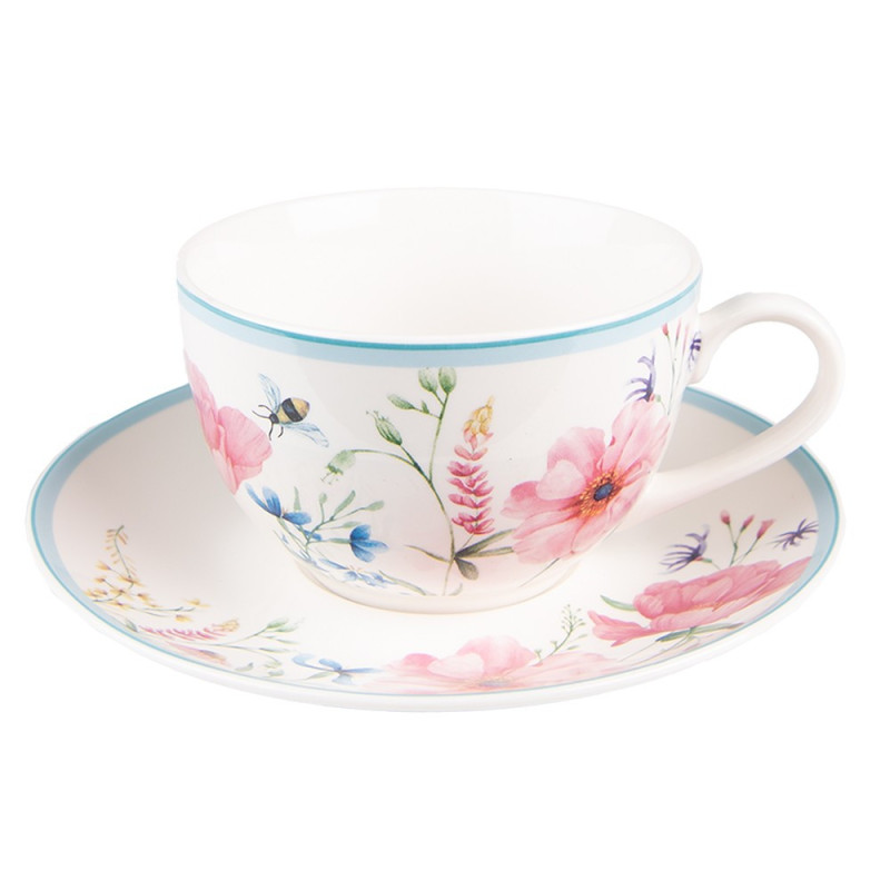 Porcelánový šálek s podšálkem Meadow - 12*8*10 cm / Ø15*2 cm / 230 ml