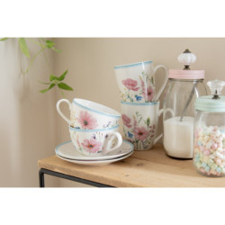 Porcelánový šálek s podšálkem Meadow - 12*8*10 cm / Ø15*2 cm / 230 ml