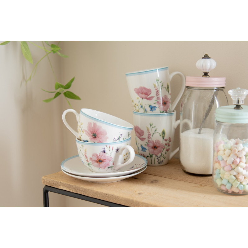 Barevný porcelánový hrneček s květy Meadow - 12*8*10 cm / 356 ml