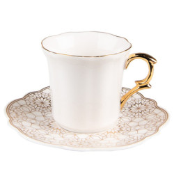 Bílý porcelánový šálek se vzorovaným podšálkem Cuppie  - Ø 12*7 / 95 ml
