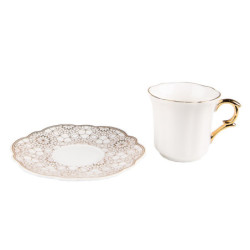 Bílý porcelánový šálek se vzorovaným podšálkem Cuppie  - Ø 12*7 / 95 ml