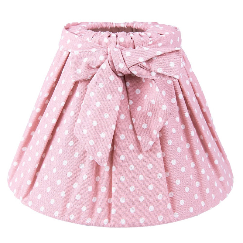 Růžové bavlněné stínidlo s mašlí a puntíky - Ø 22*14 cm / E27