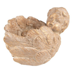 Zlato-hnědý antik obal na květináč Anděl s křídly - 16*13*12 cm