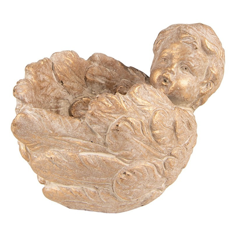 Zlato-hnědý antik obal na květináč Anděl s křídly - 16*13*12 cm