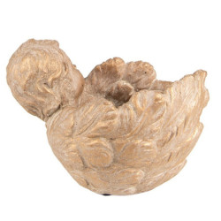 Zlato-hnědý antik obal na květináč Anděl s křídly - 16*13*12 cm