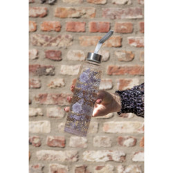 Skleněná láhev zdobená květy s uzávěrem - Ø 6*23 / 650 ml