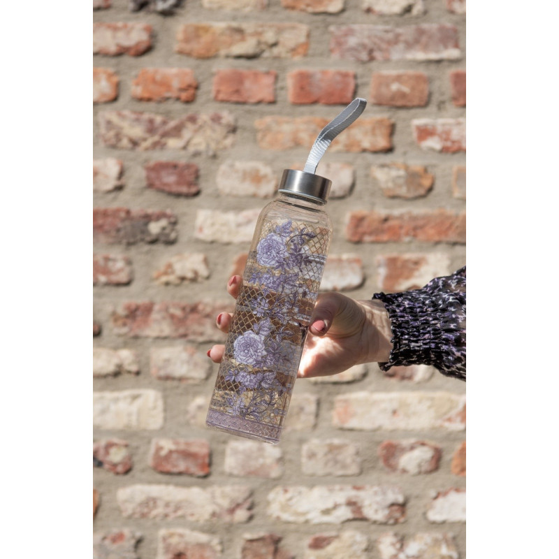 Skleněná láhev zdobená květy s uzávěrem - Ø 6*23 / 650 ml