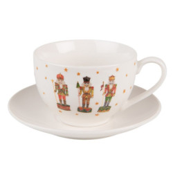 Porcelánový šálek s podšálkem s Louskáčky Happy Little Christmas  - 12*9*6 cm / Ø 14*2 cm / 200 ml
