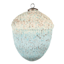 Béžovo-tyrkysová vánoční skleněná ozdoba žalud XL - Ø 15*20 cm