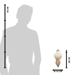 Bílo-hnědá antik skleněná ozdoba baňka XL - Ø 12*25 cm