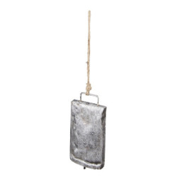 Šedý antik plechový zvonek na laně - 8*3*14 cm