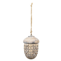 Hnědá antik dřevěná závěsná dekorace žalud - Ø 11*15 cm