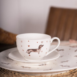 Porcelánový šálek s podšálkem s jezevčíkem Dachshund Love - 12*9*6cm / 200 ml