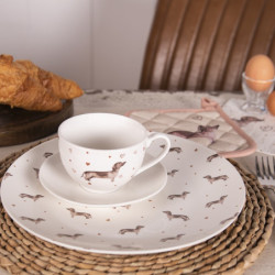 Porcelánový šálek s podšálkem s jezevčíkem Dachshund Love - 12*9*6cm / 200 ml