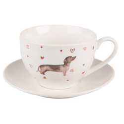 Porcelánový šálek s podšálkem s jezevčíkem Dachshund Love - 12*9*6cm / 200 ml