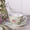 Zelený porcelánovýšálek s podšálkem s květy a ptáčkem Cheerful Birdie - 12*9*6cm/ 200ml