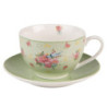 Zelený porcelánovýšálek s podšálkem s květy a ptáčkem Cheerful Birdie - 12*9*6cm/ 200ml