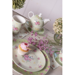 Zelený porcelánový jídelní talíř s květy Cheerful Birdie - Ø 26 cm