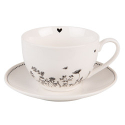 Porcelánový šálek s podšálkem s květinami Flora And Fauna - 12*9*6cm / 200ml